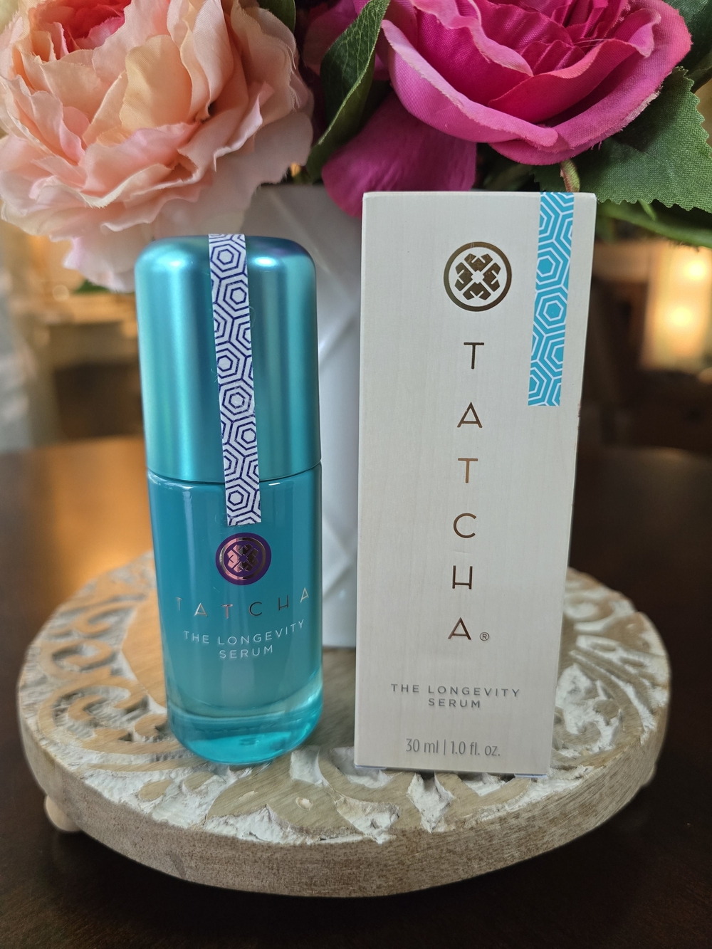 Tatcha The Longevity Serum — Turquoise Bottle with Cream Box